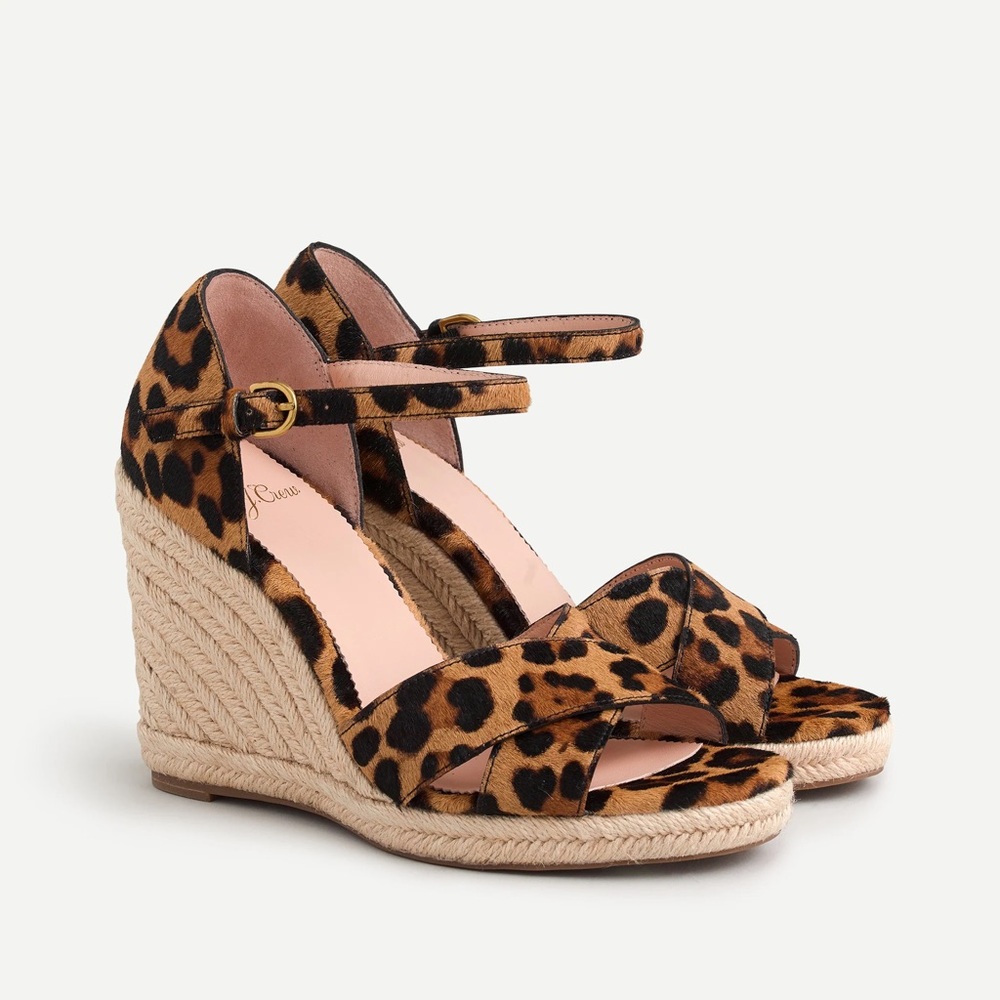 J. Crew Leopard-Print Espadrille Wedge Sandals in Brown and Black